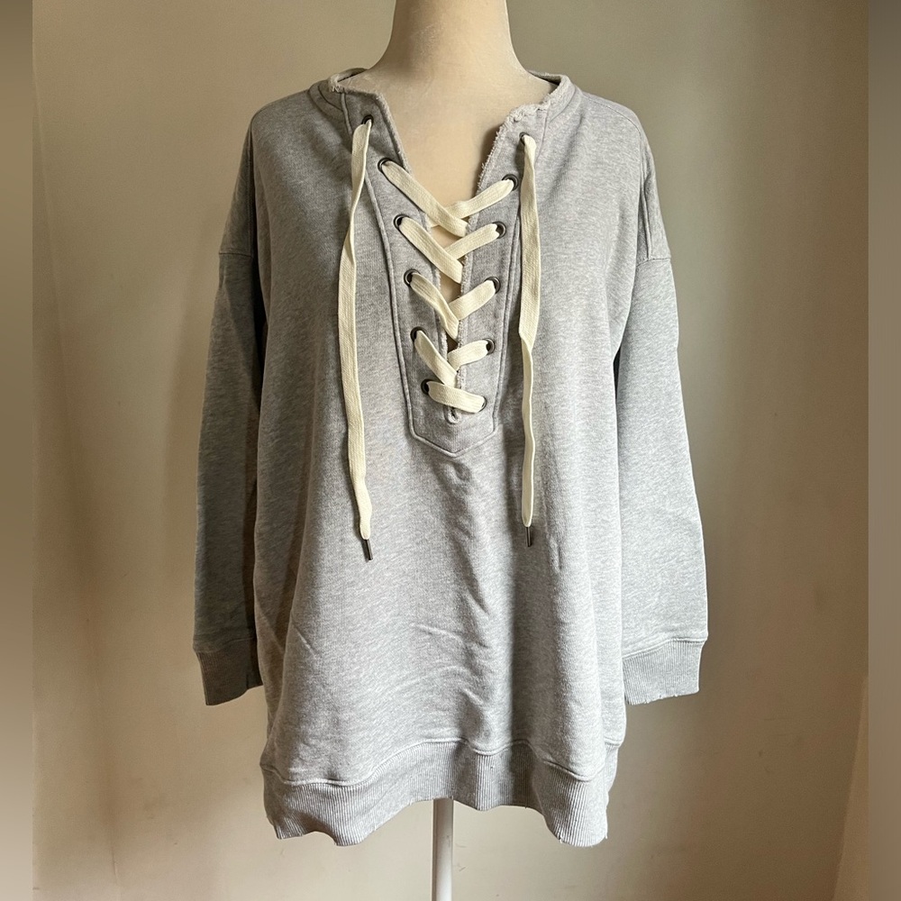 Aerie gray lace up oversized crew sweatshirt, S